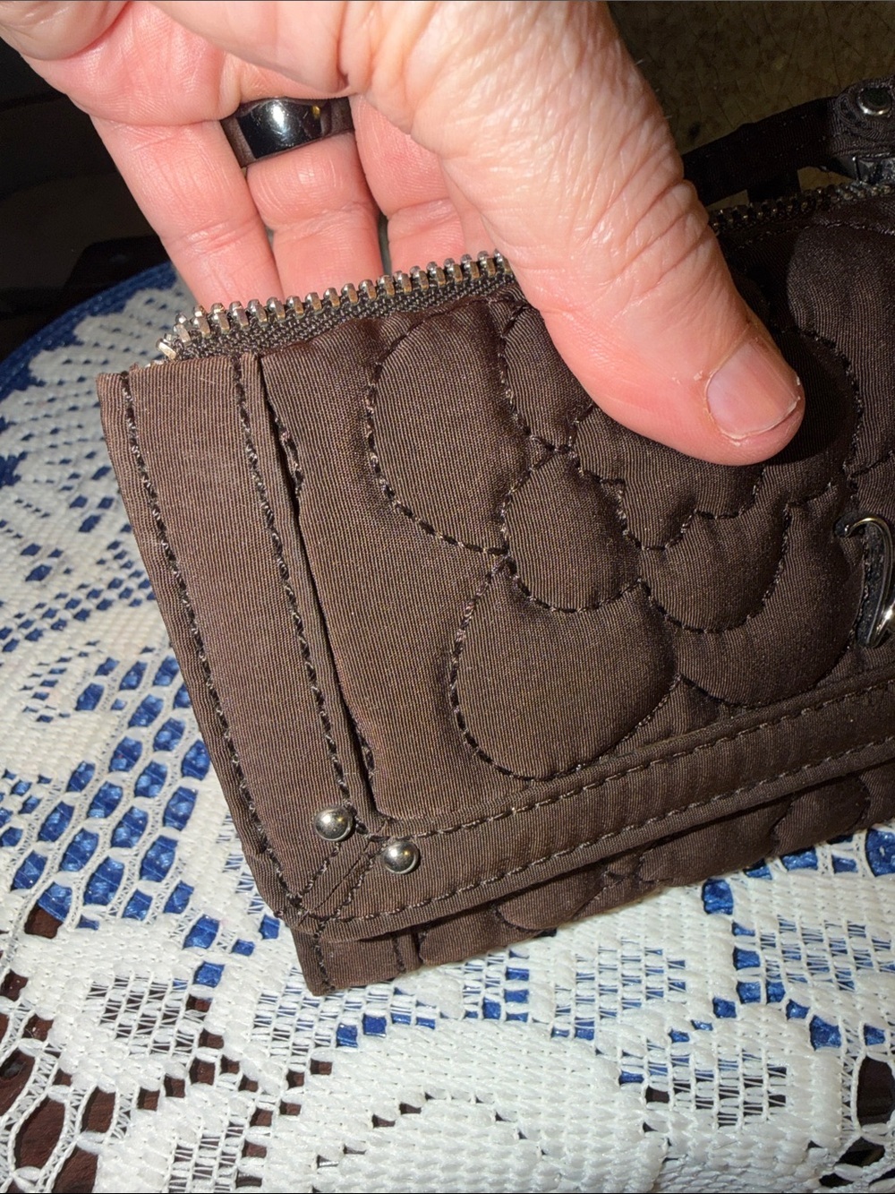 Vera Bradley Brown Quilted Floral Crossbody Wallet - Picture 10 of 12